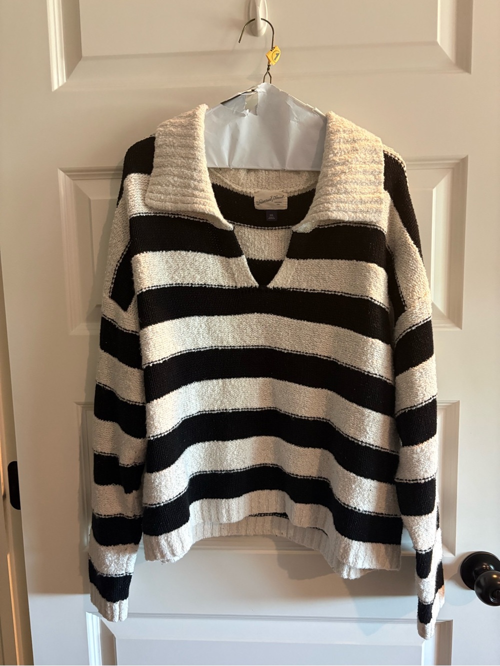 Universal Thread Black and Cream Striped V‑Neck Sweater